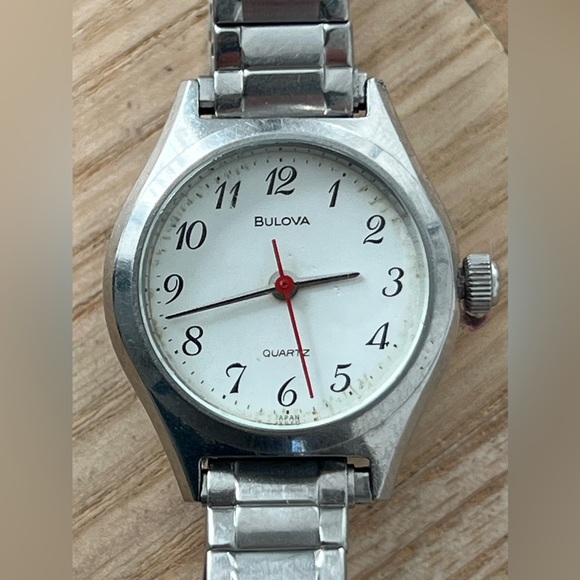 Bulova Vintage Ladies Watch White Dial Stainless Stretch Bracelet New Crystal